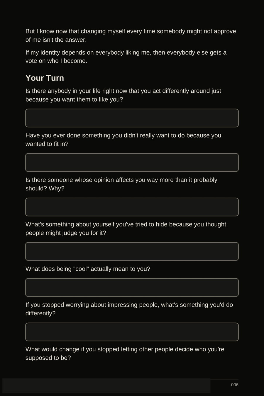 Sample page from the Earn Your Hard Founding Edition with Your Turn reflection questions